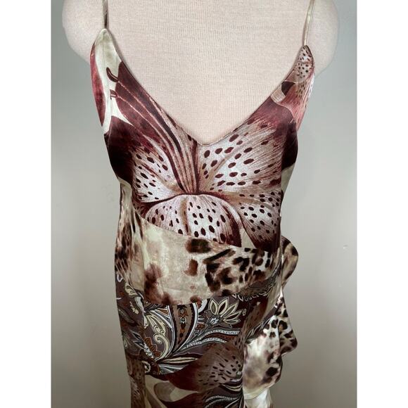 Retrofete Raelynn Silk Ruffle Tiered Vintage Mixed Animal Print Maxi Dress Sz L - Picture 4 of 9